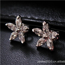 A10420精致简约水晶花18K金耳钉优雅百搭水晶耳钉OL高雅耳钉