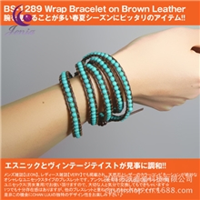 日韩时尚流行5圈真皮手链精品绿松石Jenia缠绕手链CL428
