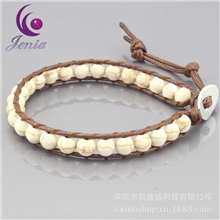 【外贸批发】单圈皮绳编织手链天然松石手链CL562