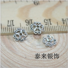 925泰银纯银配件6MM四叶草花托小号DIY手链配件银配件HT44