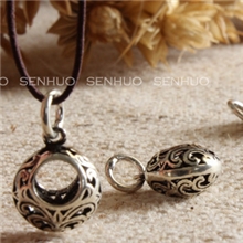 925纯银配件DIY配件15MM金箍花纹镂空扁珠吊坠