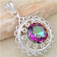 外贸饰品批发加工925银七彩水晶石吊坠创意个性情侣吊坠P0034