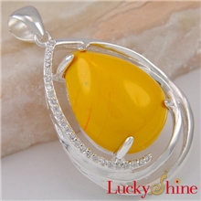 欧美外贸原单首饰925银黄玉石吊坠手工银饰项饰吊坠批发P0659
