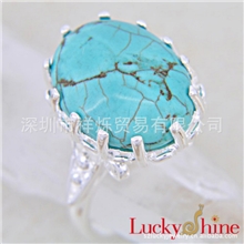 欧美复古气质加工925银绿松石戒指原创外贸热销新款银戒指R0607