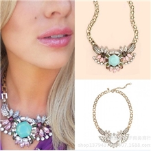 欧美大牌项链j.cr*w新款宝石玻璃水晶花卉短款锁骨项链批发