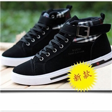 新款韩版pu革系带搭扣高帮鞋男鞋英伦时尚日常休闲鞋