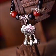 原创民族风手链时尚长命锁铃铛玛瑙饰品批发云南DIY手工首饰