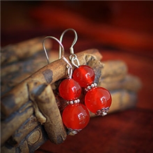 新款巴西进口特级红玛瑙藏银葫芦形耳环925纯银耳环女款