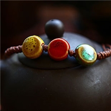 民族原创手工饰品彩色陶瓷串珠编织复古手链