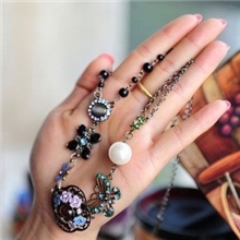 民族风复古田园风镂空雕花彩蝶精美项链毛衣链