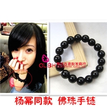杨幂同款黑玛瑙玻璃珠手链男女情侣款牌佛珠细款10mm