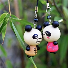 木头大熊猫手机挂件公仔情侣礼品大熊猫创意礼品饰品工艺品