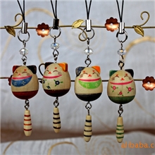 手机挂件吊坠饰品招财猫挂饰木质晃尾招财猫招财猫手机绳挂件