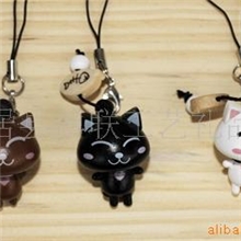 手机挂件卡通木质挂件猫吃鱼手机饰品300元起混批小木猫