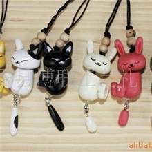 五款黑猫系列手机挂件原木饰品木头手机挂件网店促销礼品