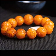 悦悦天然琥珀蜜蜡手链深色老蜜蜡雕刻龙珠手链手串正品老蜜蜡