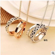 韩版饰品批发优雅大方黑白豹纹镶钻双圈毛衣链