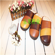 2013款三拼色PU皮加厚防滑男款棉拖