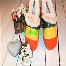 厂家批发供应2013款彩色PU皮拼色侧缝防滑底翻口保暖女棉鞋