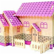 玩具批发厂家直销四联木制拼图2小板紫色小屋木质拼图玩具小屋