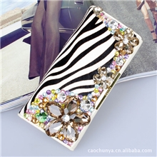 厂家直销韩版定制手工镶钻真皮马毛女士镶钻钱包8009米黄