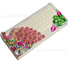 孔雀镶钻钱包真皮钱包女钱包韩版钱包皮夹子一手货源1808