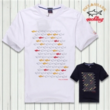 夏装新款PaulShark鲨鱼t恤男装简约时尚英伦风白色圆领短袖T恤