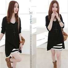 5509韩版长袖雪纺连衣裙两件套女装大码修身百搭两件套