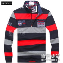 秋装新款长袖t恤意大利paul&shark鲨鱼男装立领条纹长袖T恤海魂衫