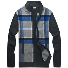 英伦男装立领开衫毛衣B家毛衣男格纹羊绒羊毛混纺长袖男士毛衣