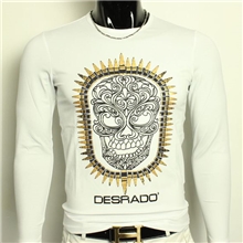 麦昆鬼才设计骷髅头图案男装长袖T恤莱卡棉修身打底衫男T恤