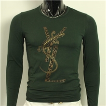 男装T恤烫钻长袖T恤衫打底衫圆领莱卡修身高品质T恤