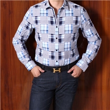 鲨鱼男装格子衬衫青年炫酷撞色韩版潮流长衬衣格子衬衫男士衬