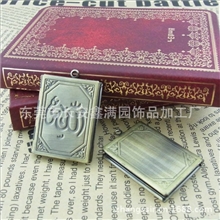 现货供应复古手工饰品青铜色小相盒项链长方形印花款相合吊饰