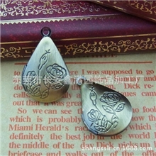 DIY复古饰品铜材料配件青古色相合吊饰水滴型水仙花相盒项链