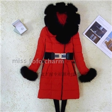 missfofo1213款高档狐狸毛长款羽绒服反季特卖不带毛140/件