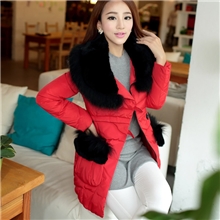 2013新款口袋獭兔貉子毛拼接大毛领韩版时尚羽绒服missfofo1502