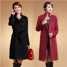 欧可曼2013大码女装新款冬装韩版双排扣加长款毛呢大衣外套修身