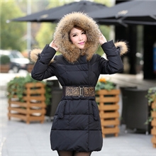欧可曼韩版修身奢华大毛领女收腰显瘦中长款加厚羽绒服
