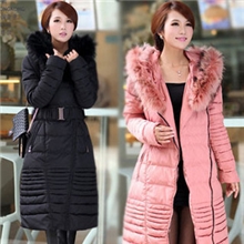 欧可曼秋冬上新女装修身霸气加长尊贵貉毛领保暖白鸭绒羽绒服