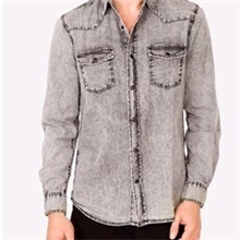 强货forever21男装MEN复古百搭水洗石磨牛仔衬衫全棉长袖衬衣