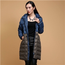 欧美大牌2013白鸭绒女长款羽绒服撞色