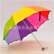 雨伞厂家三折彩虹雨伞三折阿波罗拱形荷叶边彩虹伞有现货