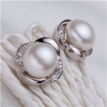 玫瑰花珍珠耳钉韩版耳饰925银AAA9-10mm馒头圆适合地摊赠品