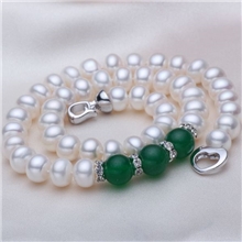 批发零售9-10mm扁圆强光无瑕玛瑙款珍珠项链送妈妈送长辈感恩