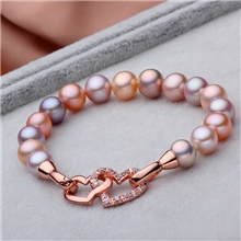 【星产地】双爱心镶钻珍珠手链混彩单排8-9mm近圆高品质