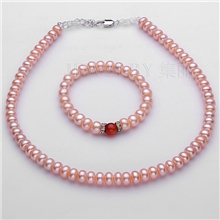 天然淡水珍珠项链手链套装组合强光四面光7-8mm、8-9mm