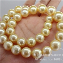 批发天然金色南洋珍珠项链、大规格12-15mm海水珍珠项链