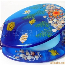 厂家直销18寸彩色透明树脂马桶盖，彩绘海底世界座便器马桶盖板