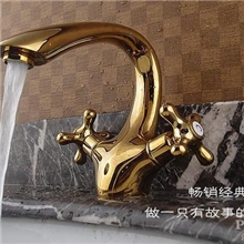 【企业集采】金色水龙头欧式仿古龙头镀金梅花双把手面盆龙头